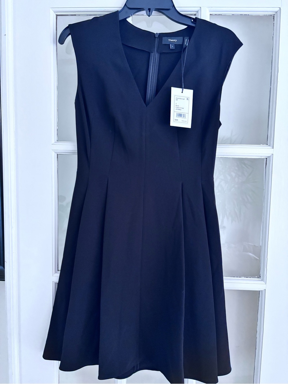 Theory Black V-Neck Fit-and-Flare Mini Dress